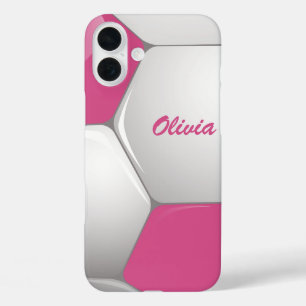 Coques iPhone 16 Plus Soccer Ball Pink and White