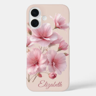 Coque Pour iPhone 16 Soft Blush Flower Custom Name Floral 