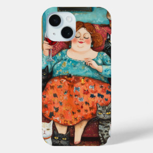 Coque Pour iPhone 15 Soirée cosy avec dame sans chats