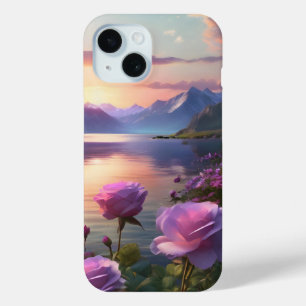 Coque Pour iPhone 15 Soirée coucher de soleil dégradé rose violet ciel 