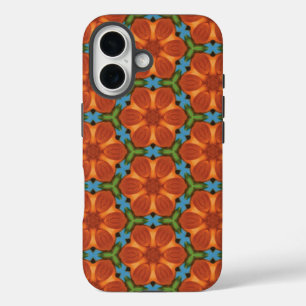 Coque Pour iPhone 16 Soixante-dix Orange Rouge Floral Carrelé Répétitio