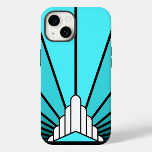 Coque Pour iPhone 14 Soleil Art déco en aqua