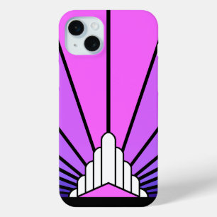 Coque iPhone 15 Mini Soleil Art déco en violet & rose