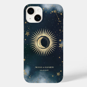 Coque Pour iPhone 14 Soleil d'or céleste, Lune, Ciel nocturne étoilé