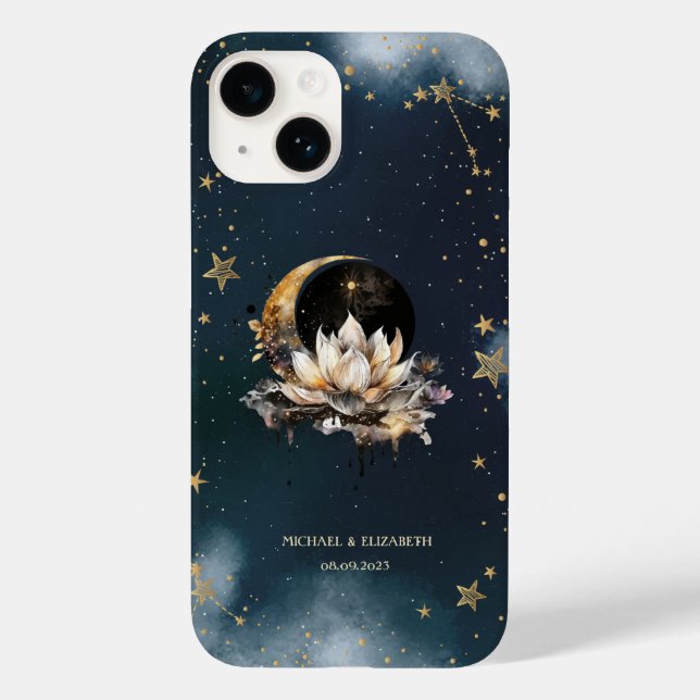 Coques Case-Mate iPhone Soleil d'or céleste, Lune, Lotus Stars Ciel de nui (Verso)