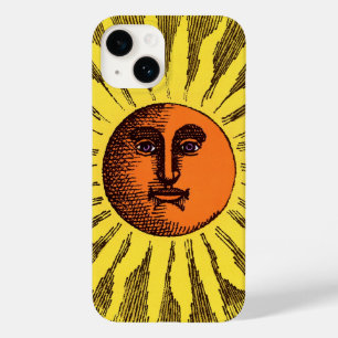 Coque Pour iPhone 14 Soleil Hippie Sourire Jaune Céleste Vintage