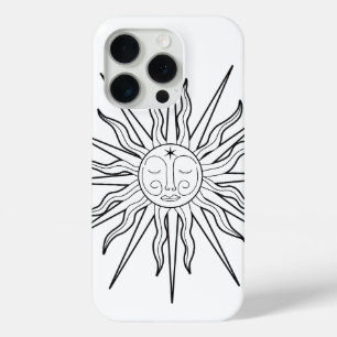 Coque iPhone 15 Pro Soleil lunaire noir et blanc Astrologie céleste
