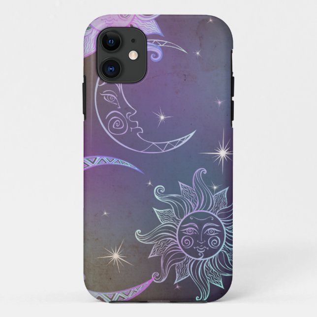 Coques Case-Mate iPhone Soleil lune étoiles violet rétro boho chic (Dos)