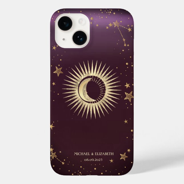 Coques Case-Mate iPhone Soleil Or Céleste Et Étoiles Lune Bourgogne (Verso)