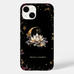 Coque Pour iPhone 14 Soleil Or Céleste, Lune, Lotus Stars
