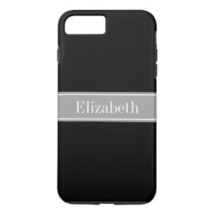 Coque iPhone 8 Plus/7 Plus Solid Black, Dark Gray Ribbon Nom Monogram