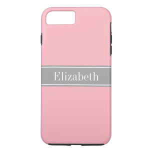 Coques Pour iPhone Solid Pink, Dark Gray Ribbon Nom Monogram