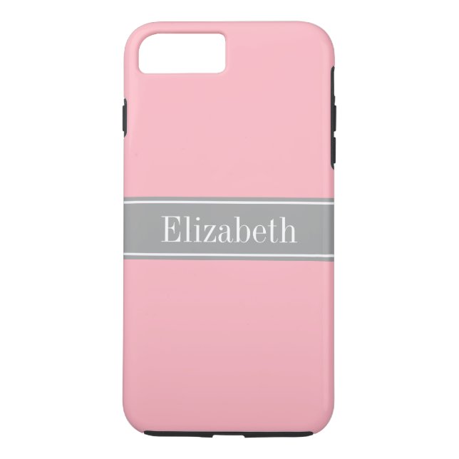 Coques Case-Mate iPhone Solid Pink, Dark Gray Ribbon Nom Monogram (Dos)