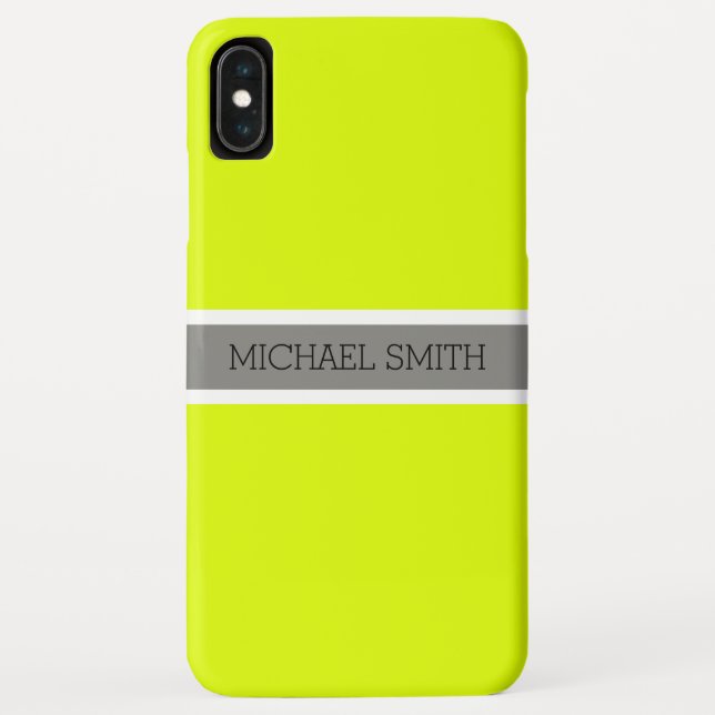 Coques Case-Mate iPhone Solide Chartreuse Ribbon gris moderne Nom élégant (Dos)