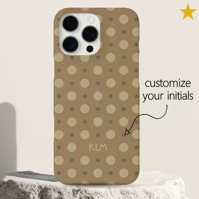 Coques Case-Mate iPhone Sophisticated Beige Gray Dots Custom Name Initials (Créateur téléchargé)