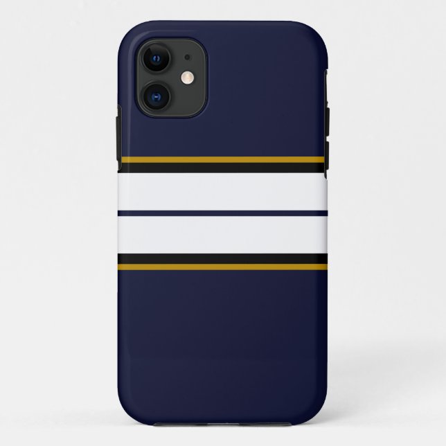 Coques Case-Mate iPhone Sophistiqué Black White Racing Stripes Sur Marine (Dos)