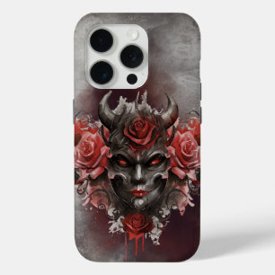 Coque iPhone 15 Pro sorcellerie   Démon à cornes foncées avec yeux rou
