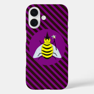 Coque Pour iPhone 16 Sorcier abeille magique Halloween Rayure violette