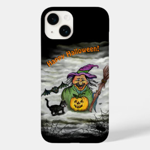 Coque Pour iPhone 14 Sorcière, Chat, Chauve-souris et Citrouille, Bonne