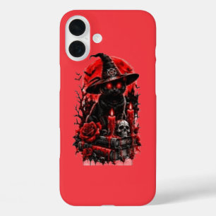 Coques iPhone 16 Plus Sorcière gothique chat noir Halloween crâne bougie