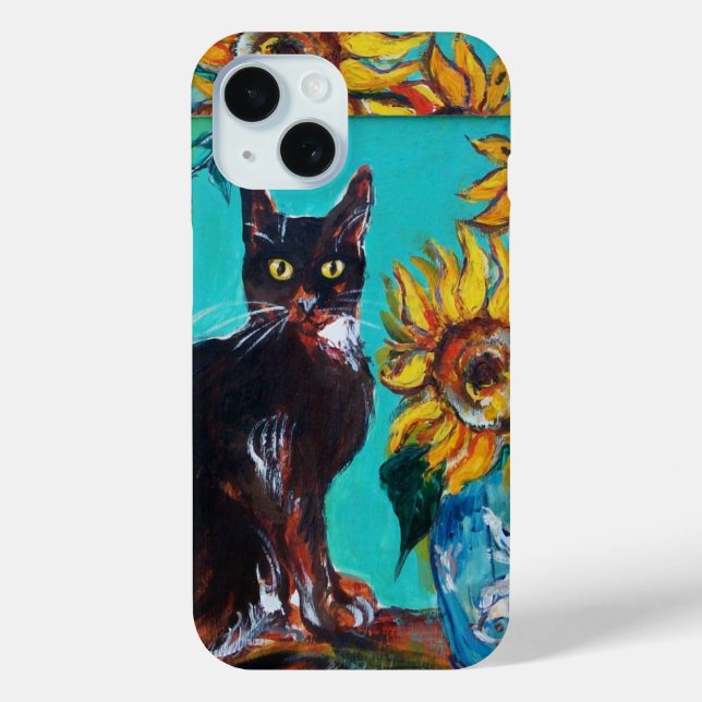 COQUES Case-Mate iPhone SOUCHES AVEC CHAT NOIR EN TURQUOISE BLEUE (Verso)
