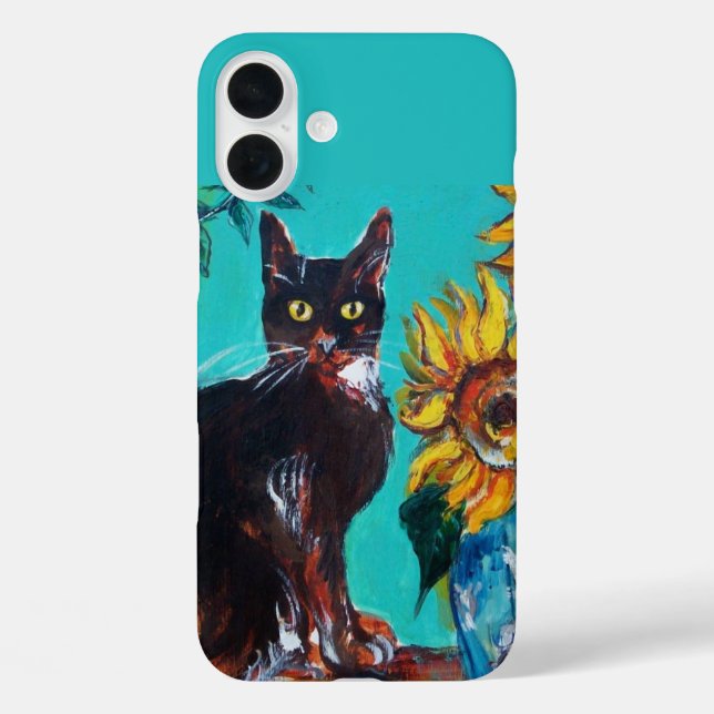 COQUES Case-Mate iPhone SOUCHES AVEC CHAT NOIR EN TURQUOISE BLEUE (Verso)
