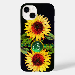 COQUE POUR iPhone 14 SOUFFLE, EMERALD GREEN GEMSTONES MONOGRAMME FLORAL