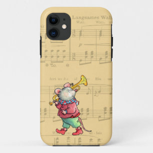 Coque iPhone 11 Souris de trompette sur la musique de feuille -