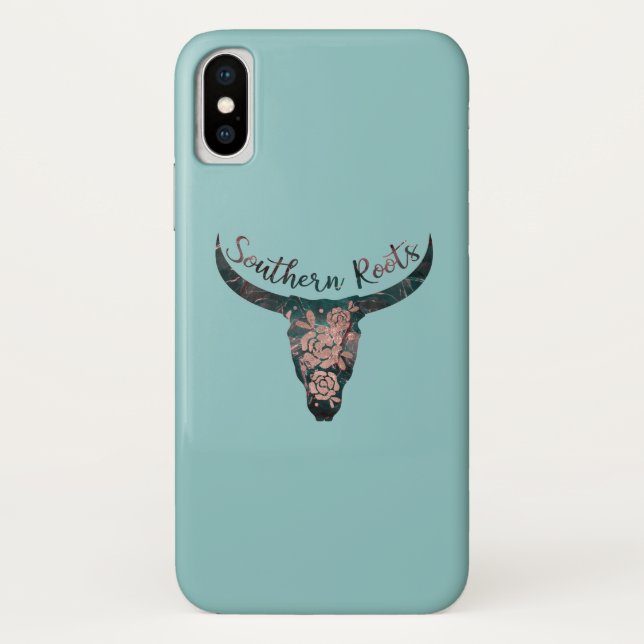 Coques Case-Mate iPhone Southern Roots Country Longhorn Rose & Green (Dos)