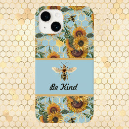 Coque Pour iPhone 14 Soyez gentil Vintage Turquoise Sunflower Bee