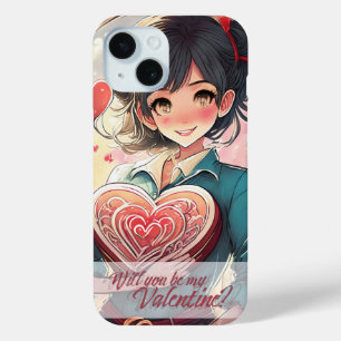Coque Pour iPhone 15 Soyez ma Saint-Valentin dans le style Manga 31470