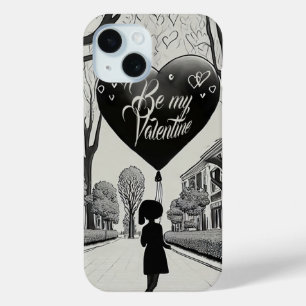Coque Pour iPhone 15 Soyez ma Saint-Valentin dans un style manga monoch