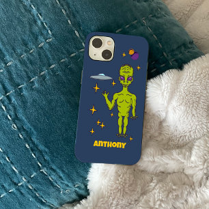 Coque Pour iPhone 14 Space Alien with Flying Saucer Personalized