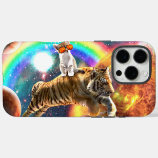 Coques iPhone 16 Pro Max Space Galaxy Cat Riding Tiger sur Pizza