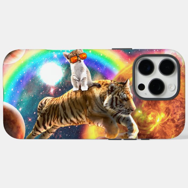 Coques Case-Mate iPhone Space Galaxy Cat Riding Tiger sur Pizza (Verso (horizontal))