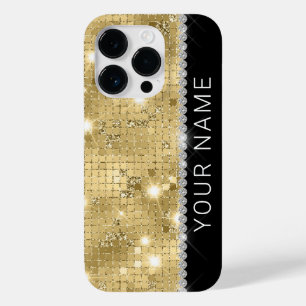 Coque Pour iPhone 14 Pro Sparkle Gold Parties scintillant Nom personnalisé