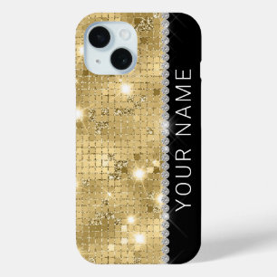 Coque Pour iPhone 15 Sparkle Gold Parties scintillant Nom personnalisé