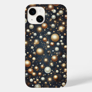 Coque Pour iPhone 14 Sphères de luxe en or et perles Galaxie scintillan
