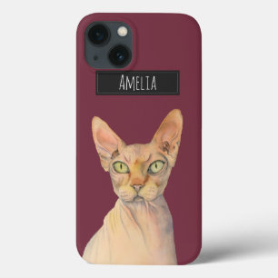 Case-Mate iPhone Case Sphynx Chat Aquarelle Portrait avec nom