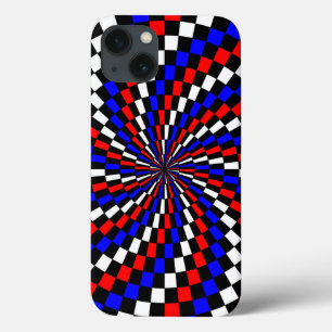 iPhone 13 Coque Spirale rouge blanc de Checker bleu par Kenneth Yo