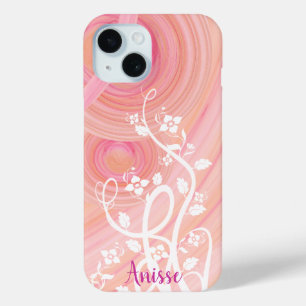 Coque Pour iPhone 15 Spirales de Pêche et rose, Filigree et Fleurs