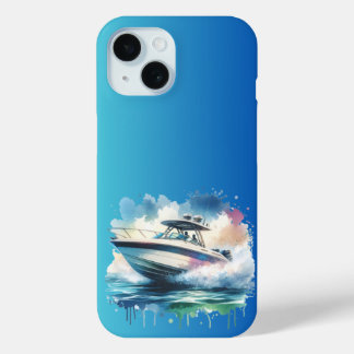 Coque Pour iPhone 15 Splash Ride Watercolor Speedboat Adventure