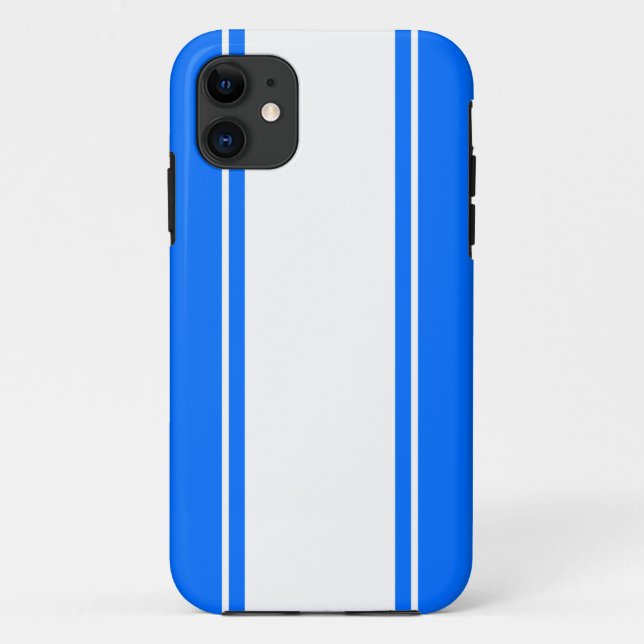Coques Case-Mate iPhone Sporty Bright Nautique Bleu Blanc Racing Stripes (Dos)