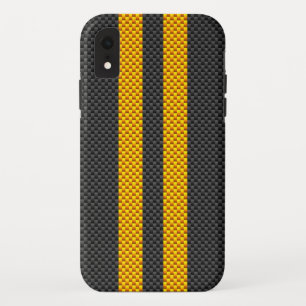 Case-Mate iPhone Case Sporty Yellow Racing Stripes Carbon Fiber Style