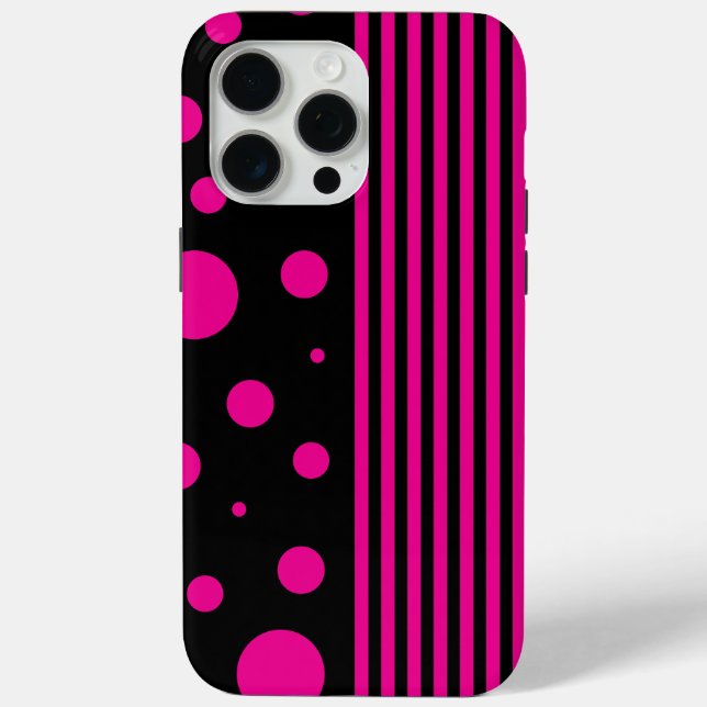 Coques Case-Mate iPhone Spots et rayures en Magenta et noir (Verso)