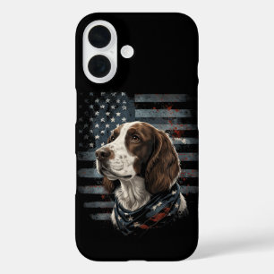 Coque Pour iPhone 16 Springer Spaniel Chien Drapeau Américain