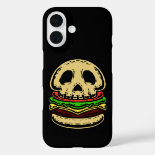 Coque Pour iPhone 16 squelette crâne mort éffrayant hamburger déplaisan