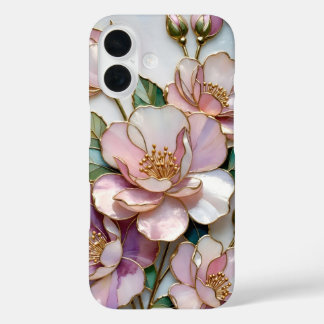 Coque Pour iPhone 16 Stained Glass Floral iPhone Case Pink Gold Flower