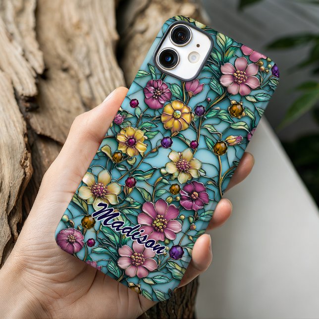 Coques Case-Mate iPhone Stained glass purple floral pattern design  (Créateur téléchargé)