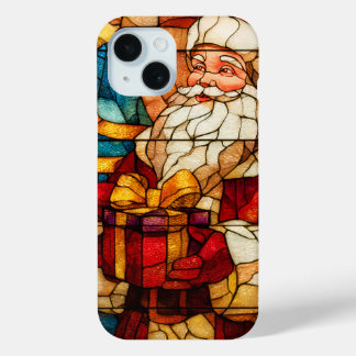 Coque Pour iPhone 15 Stained Glass Santa